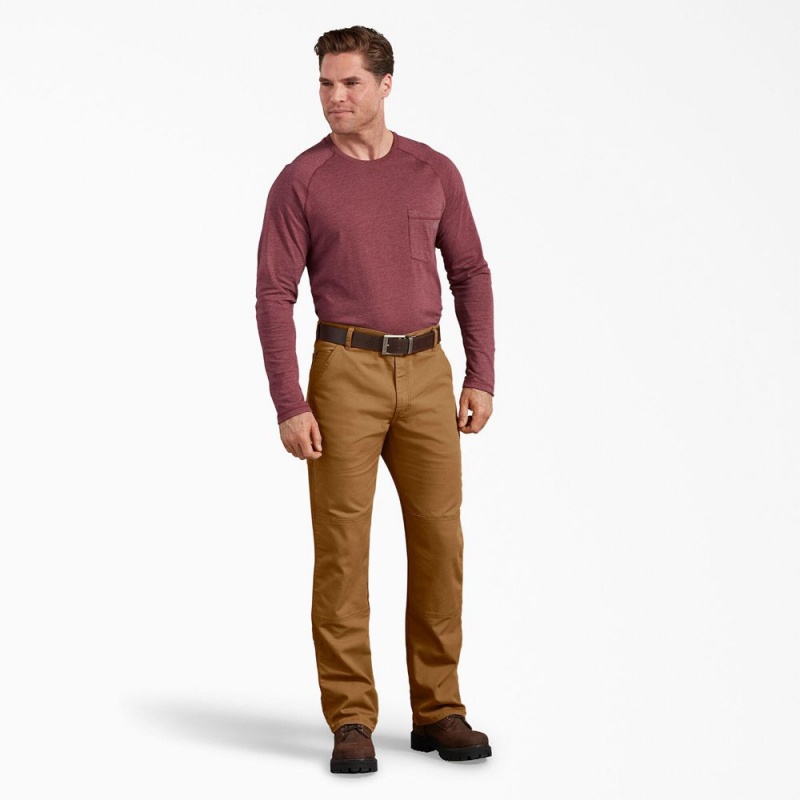 Brown Men's Dickies Regular Fit Duck Double Knee Pants | ZYX587013