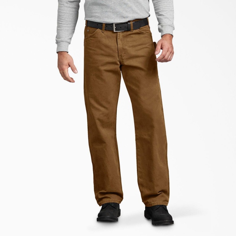 Brown Men\'s Dickies Relaxed Fit Sanded Duck Carpenter Pants | WCP365498