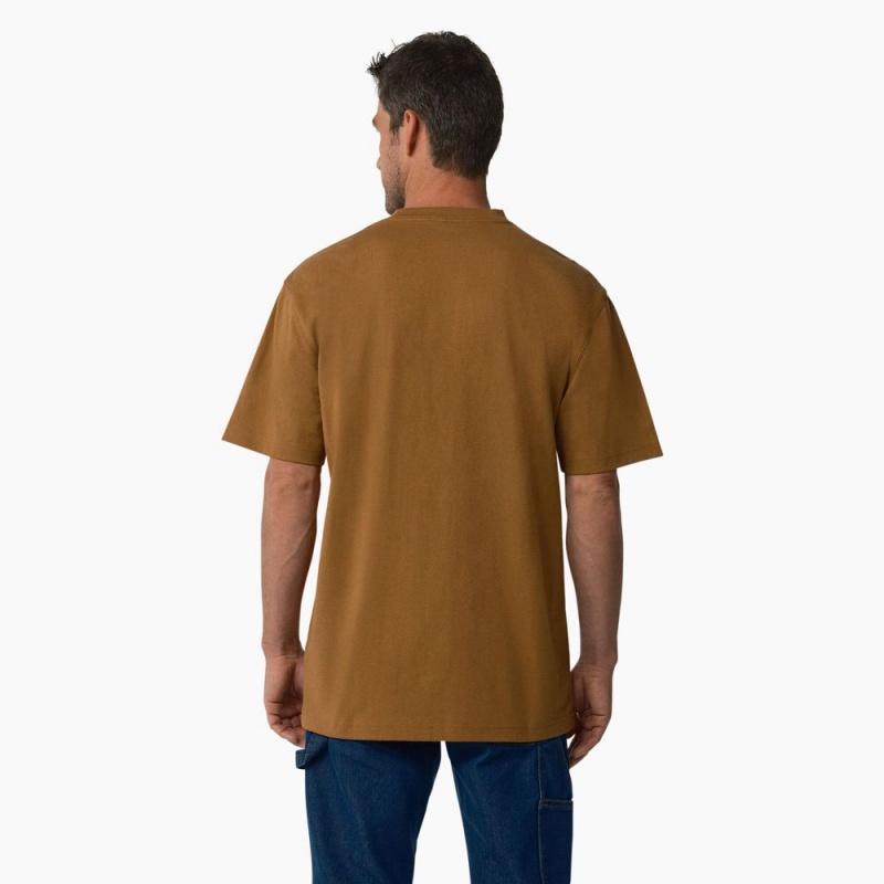 Brown Men's Dickies Short Sleeve Heavyweight Logo T-Shirt | CEF807231