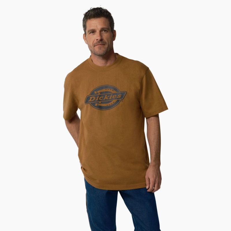 Brown Men\'s Dickies Short Sleeve Heavyweight Logo T-Shirt | CEF807231