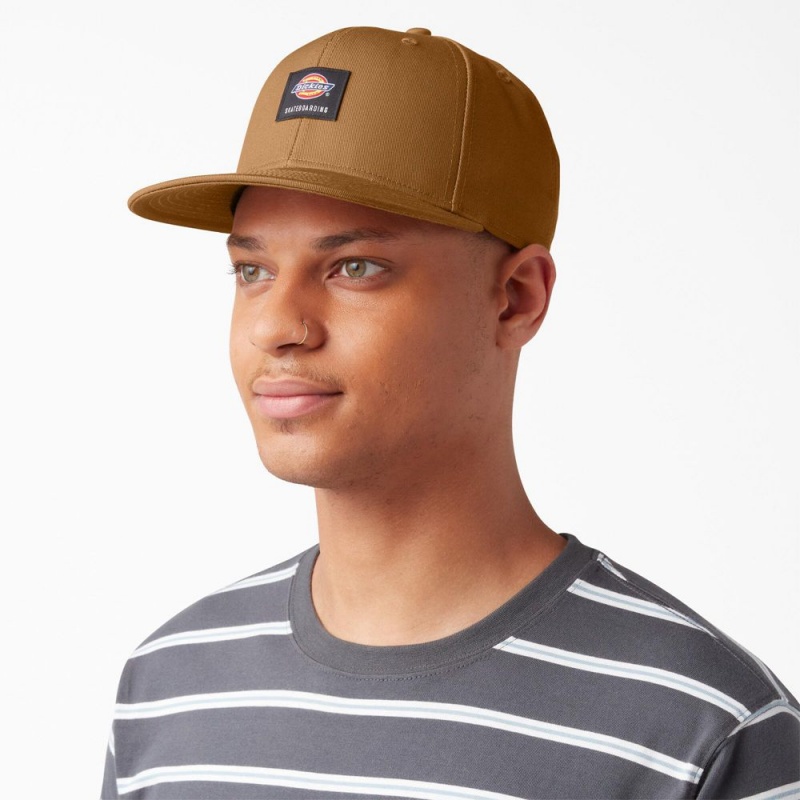 Brown Men's Dickies Skateboarding Flat Bill Cap | FIC617298