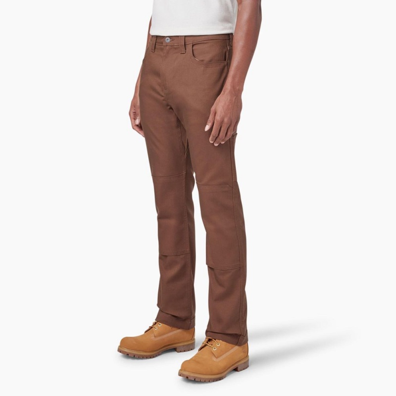 Brown Men's Dickies Slim Fit Duck Canvas Double Knee Pants | PLK154230