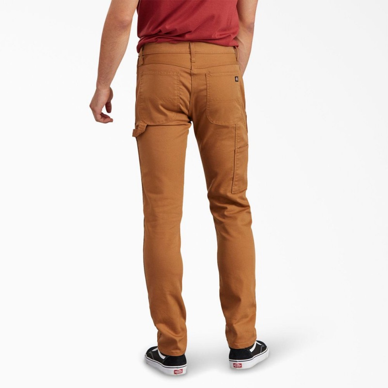 Brown Men's Dickies Slim Fit Tapered Leg Carpenter Duck Pants | GAM312097