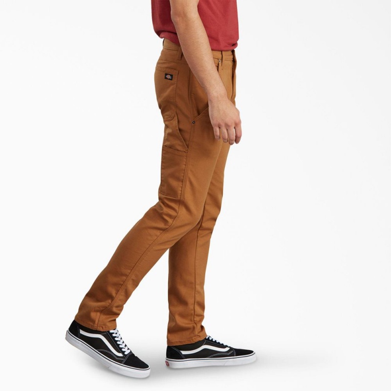 Brown Men's Dickies Slim Fit Tapered Leg Carpenter Duck Pants | GAM312097