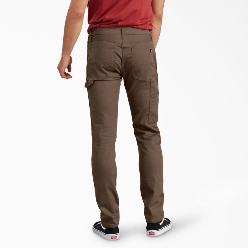 Brown Men's Dickies Slim Fit Tapered Leg Carpenter Duck Pants | YPG367502