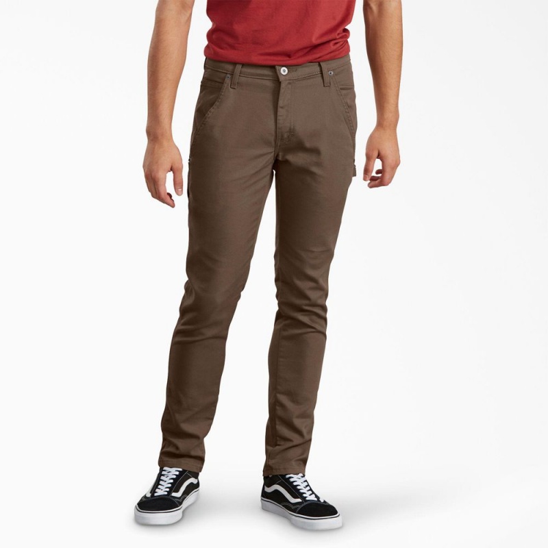 Brown Men\'s Dickies Slim Fit Tapered Leg Carpenter Duck Pants | YPG367502