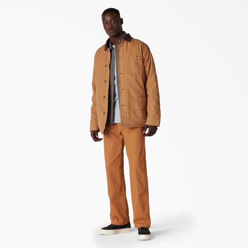 Brown Men's Dickies Stonewashed Duck Lined Chore Jacket | HZR203687