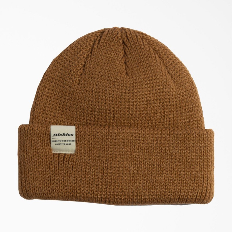 Brown Men\'s Dickies Thick Knit Beanie | JFO467502