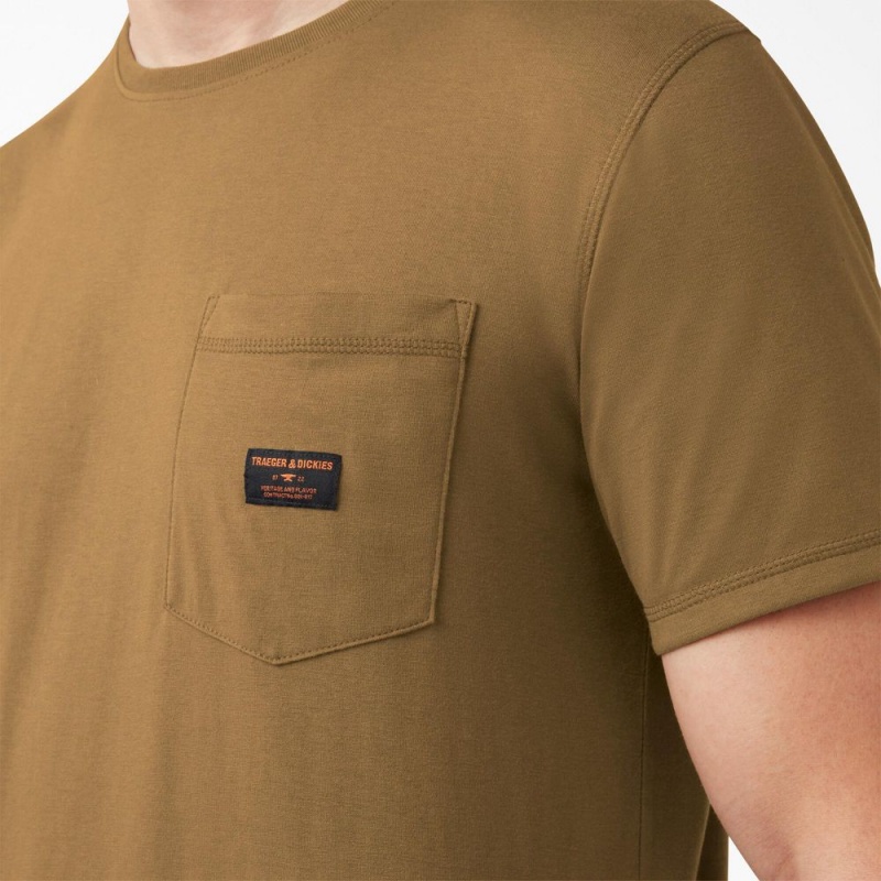 Brown Men's Dickies Traeger x Pocket T-Shirt | OMS362809