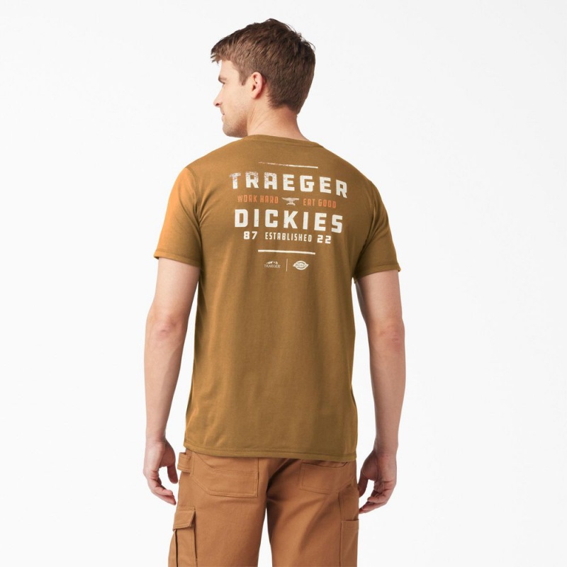 Brown Men\'s Dickies Traeger x Pocket T-Shirt | OMS362809