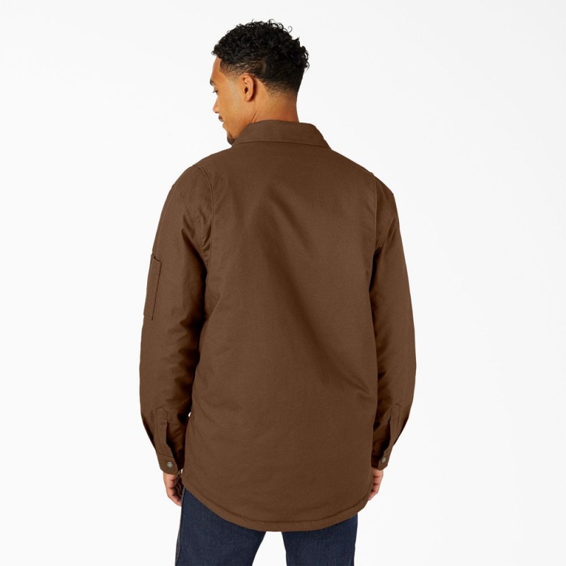 Brown Men's Dickies Water Repellent Fleece-Lined Duck Shirt Jacket | AEU563820