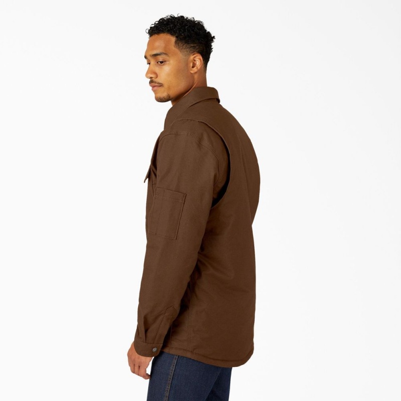 Brown Men's Dickies Water Repellent Fleece-Lined Duck Shirt Jacket | AEU563820