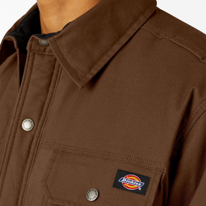 Brown Men's Dickies Water Repellent Fleece-Lined Duck Shirt Jacket | AEU563820