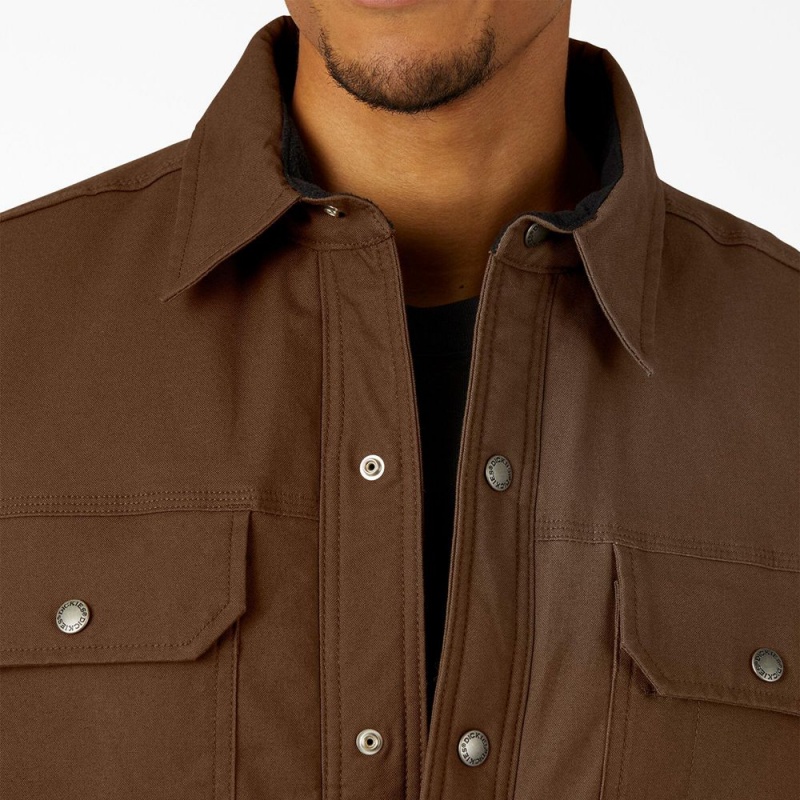 Brown Men's Dickies Water Repellent Fleece-Lined Duck Shirt Jacket | AEU563820