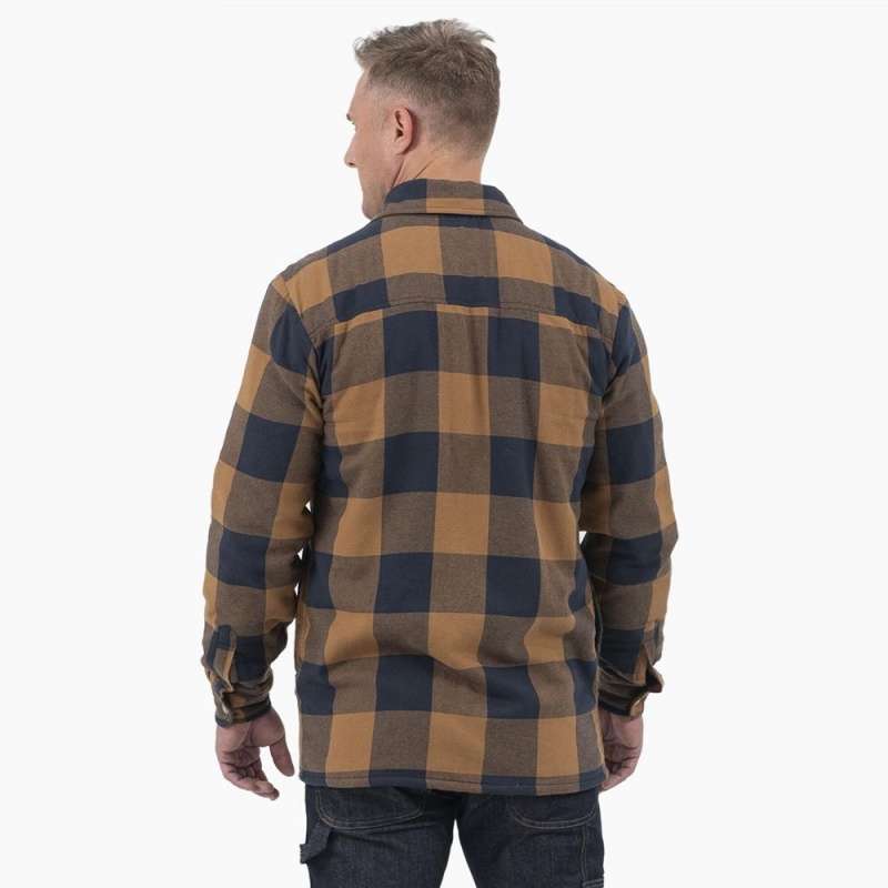 Brown Men's Dickies Water Repellent Fleece-Lined Flannel Shirt Jacket | JLQ215460