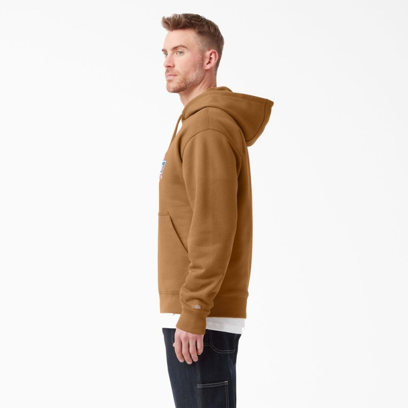 Brown Men's Dickies Water Repellent Logo Hoodie | JWU678051