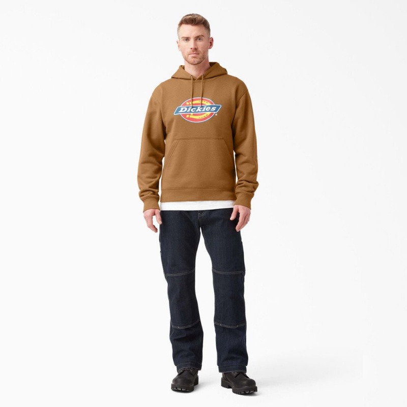 Brown Men's Dickies Water Repellent Logo Hoodie | JWU678051