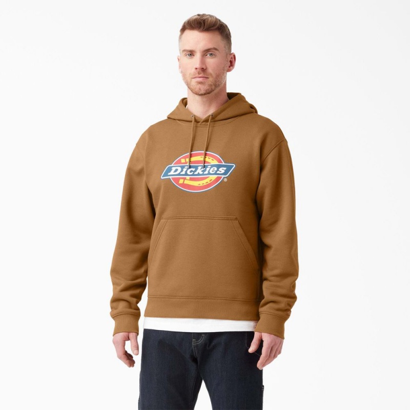 Brown Men\'s Dickies Water Repellent Logo Hoodie | JWU678051