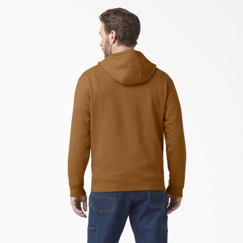 Brown Men's Dickies Water Repellent Sleeve Logo Hoodie | BQH614380