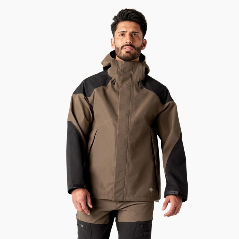 Brown Men\'s Dickies Waterproof Shell Jacket | PRU016937