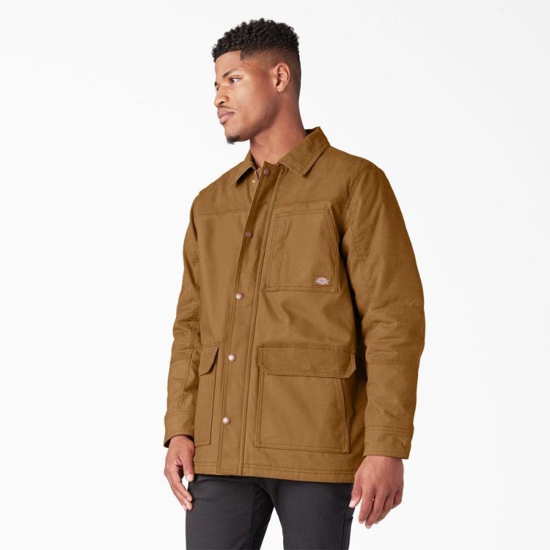 Brown Men's Dickies Waxed Canvas Chore Jacket | DWT763815