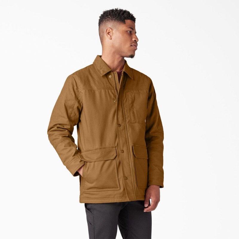 Brown Men's Dickies Waxed Canvas Chore Jacket | DWT763815