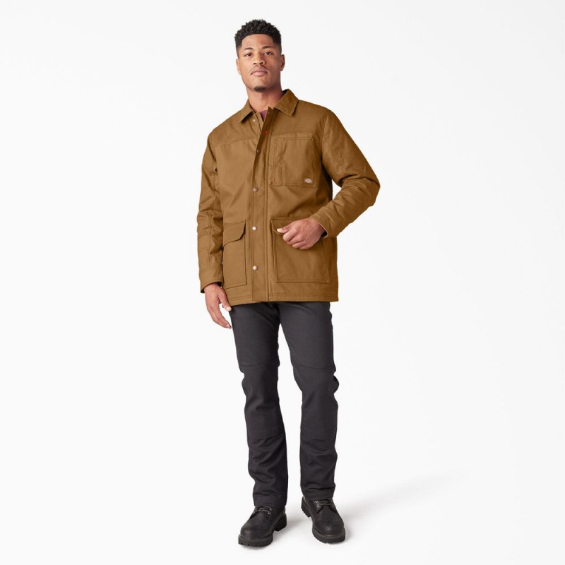 Brown Men's Dickies Waxed Canvas Chore Jacket | DWT763815