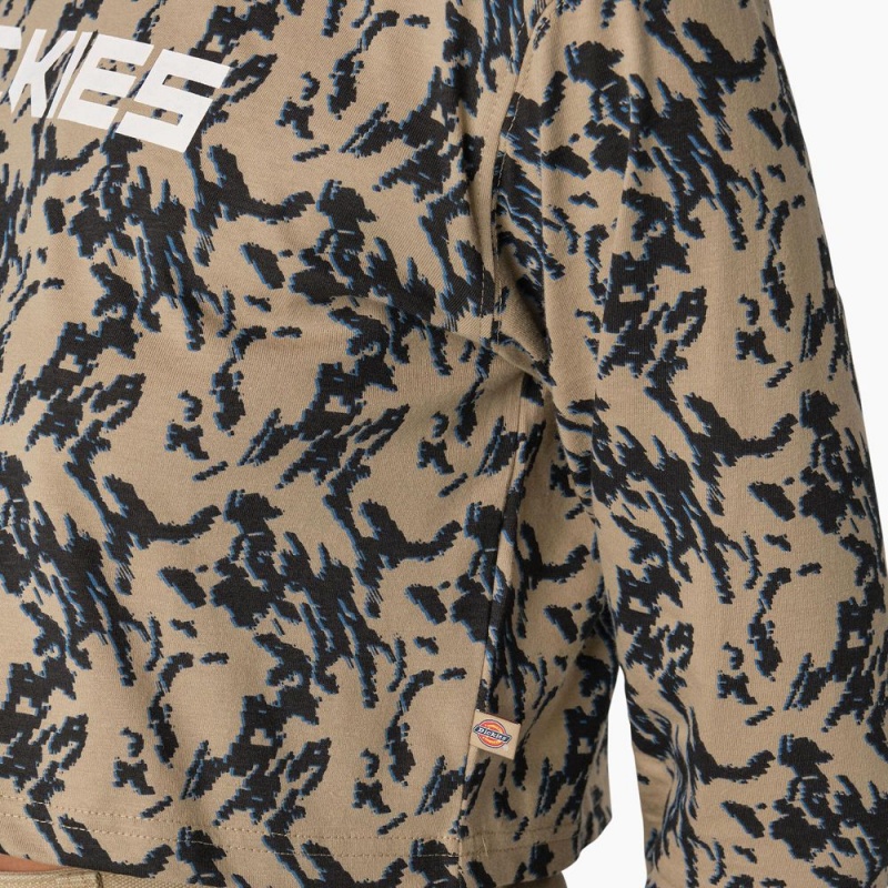 Brown Women's Dickies Camo Long Sleeve Cropped T-Shirt | TMR159638