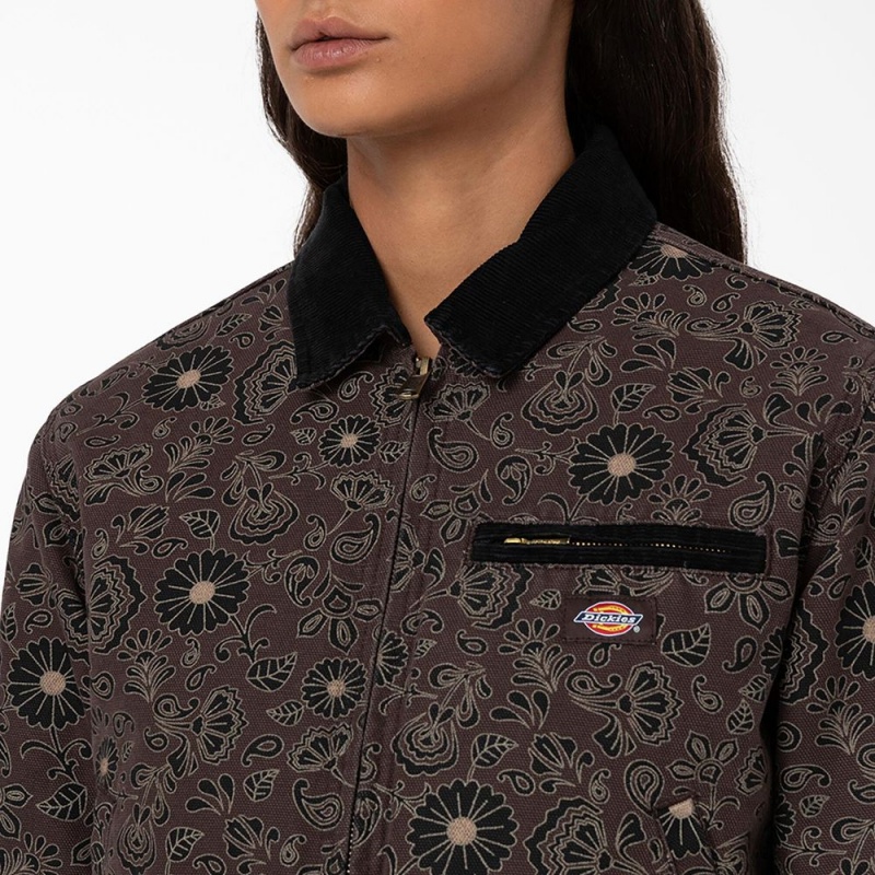 Brown Women's Dickies Ellis Floral Duck Canvas Jacket | ACH973406