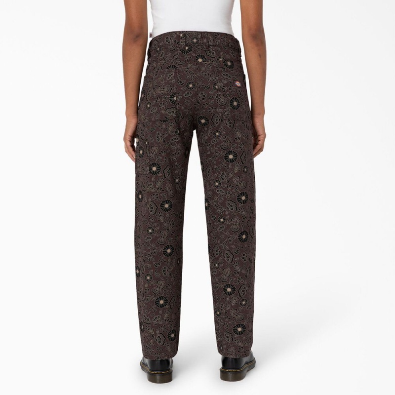 Brown Women's Dickies Ellis Floral Duck Canvas Pants | OTD085693