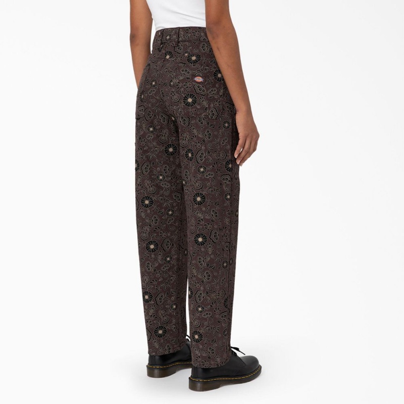 Brown Women's Dickies Ellis Floral Duck Canvas Pants | OTD085693