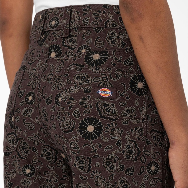 Brown Women's Dickies Ellis Floral Duck Canvas Pants | OTD085693