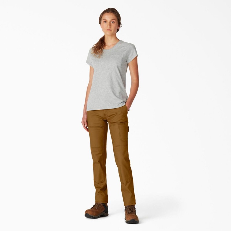 Brown Women's Dickies FLEX DuraTech Straight Fit Pants | ISQ857293