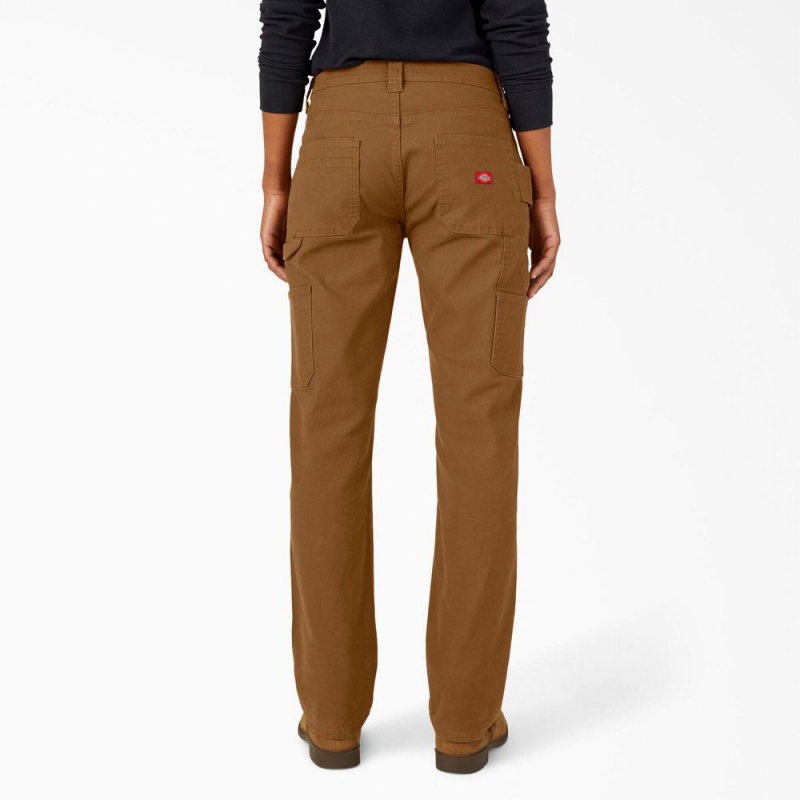 Brown Women's Dickies FLEX Relaxed Straight Fit Duck Carpenter Pants | ZKC260458