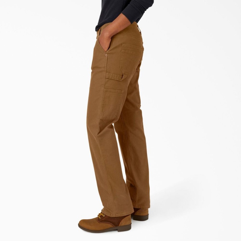 Brown Women's Dickies FLEX Relaxed Straight Fit Duck Carpenter Pants | ZKC260458