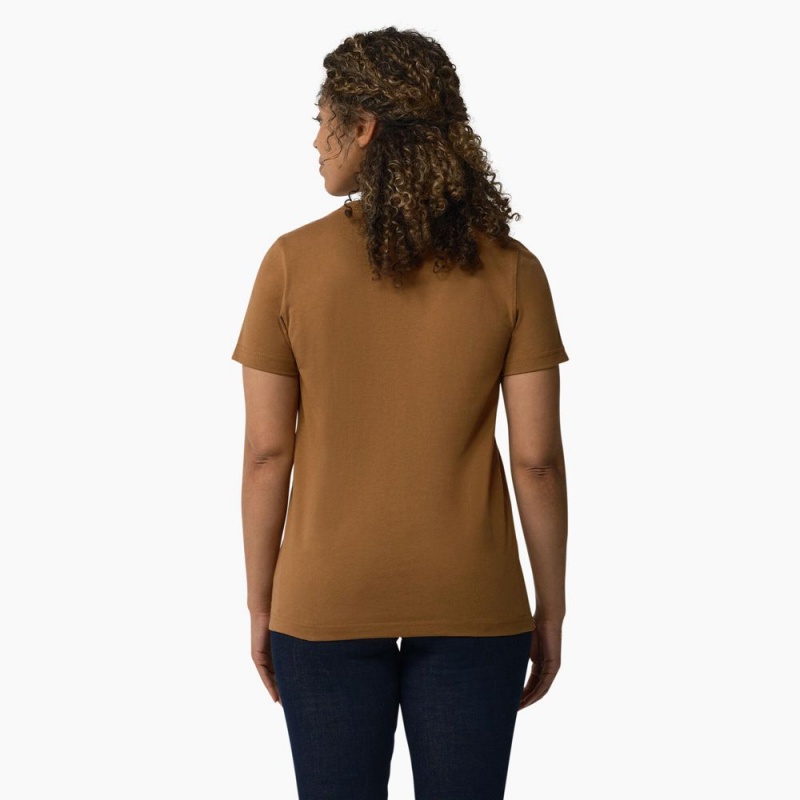 Brown Women's Dickies Heavyweight Short Sleeve Pocket T-Shirt | YVS462591