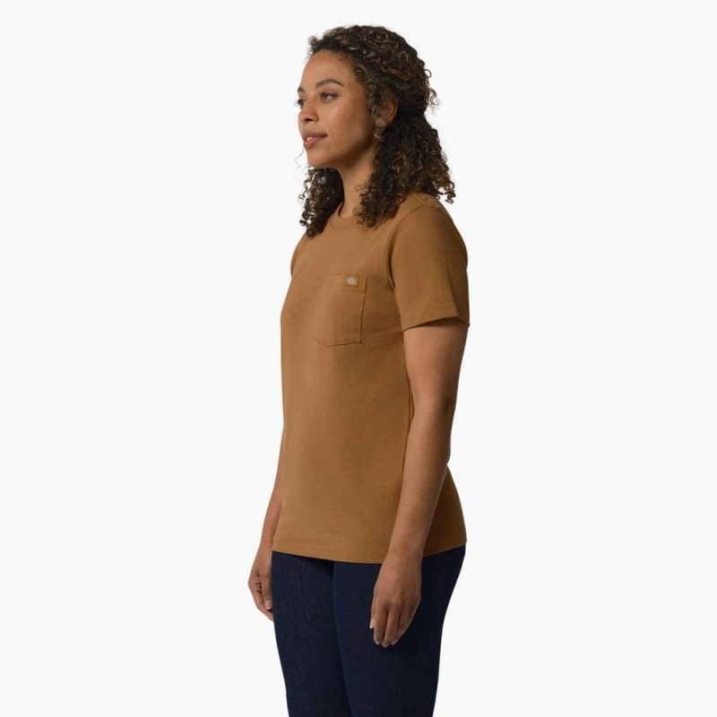 Brown Women's Dickies Heavyweight Short Sleeve Pocket T-Shirt | YVS462591