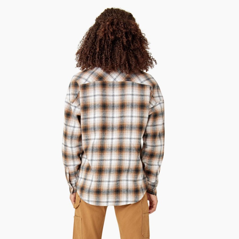 Brown Women's Dickies Long Sleeve Flannel Shirt | KRE741039