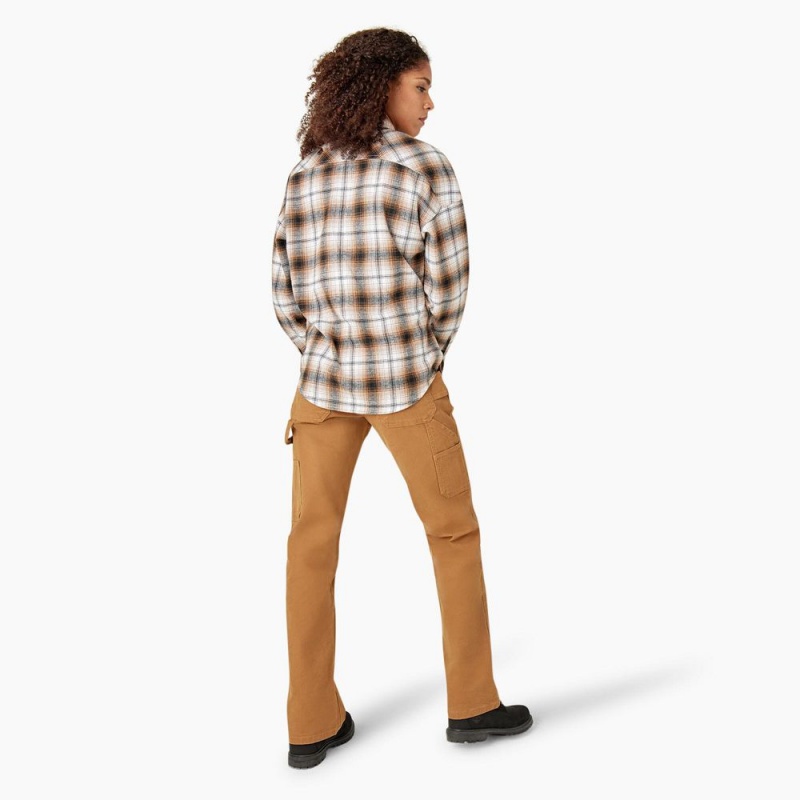 Brown Women's Dickies Long Sleeve Flannel Shirt | KRE741039