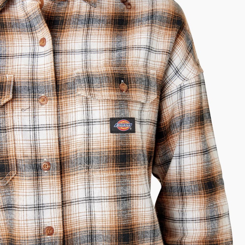 Brown Women's Dickies Long Sleeve Flannel Shirt | KRE741039