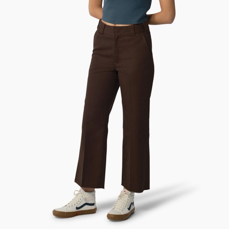 Brown Women's Dickies Regular Fit Cropped Pants | JAG371490