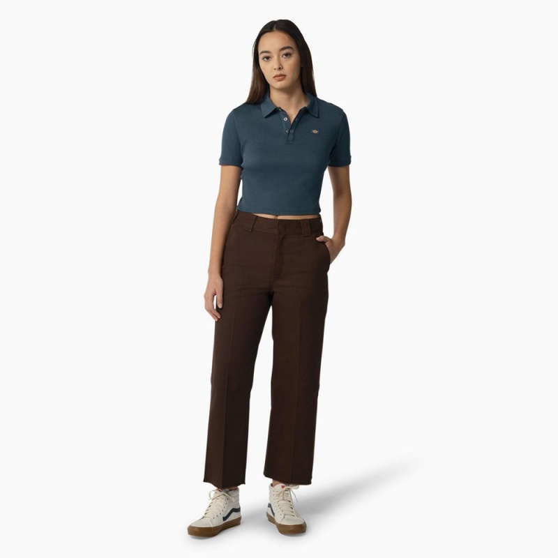 Brown Women's Dickies Regular Fit Cropped Pants | JAG371490