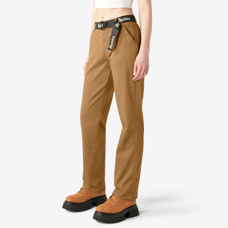 Brown Women's Dickies Relaxed Fit Carpenter Pants | LWA673820