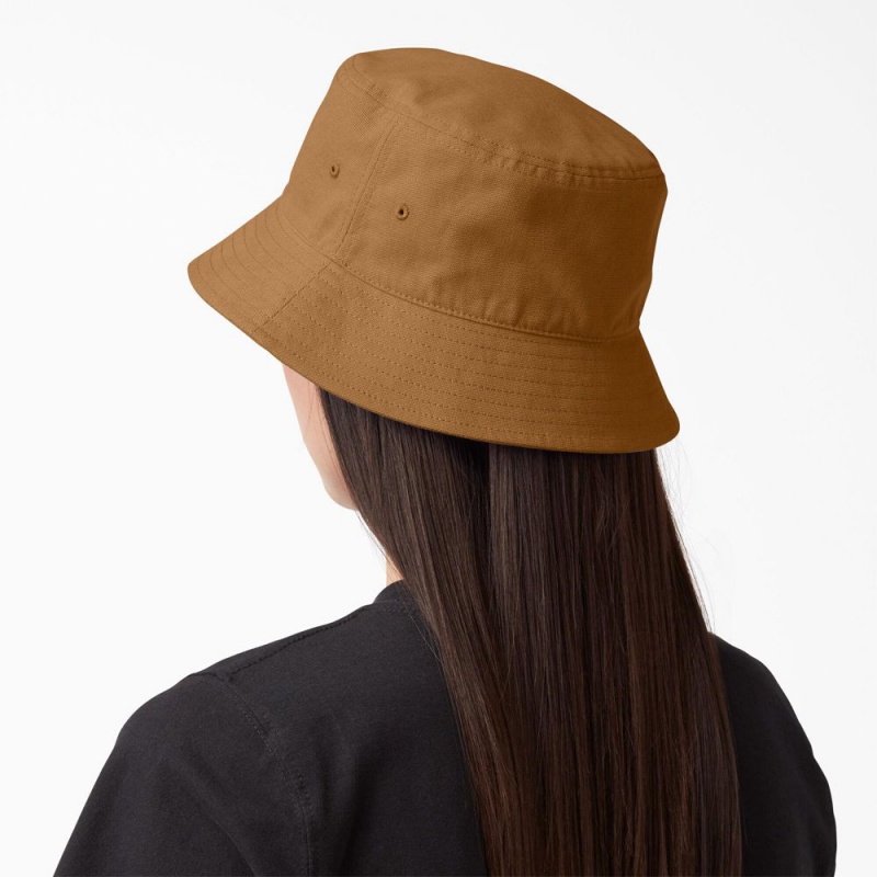 Brown Women's Dickies Script Logo Canvas Bucket Hat | DNT869517