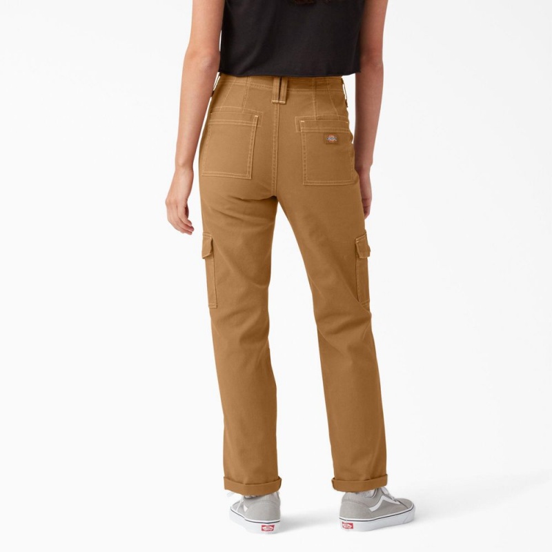 Brown Women's Dickies Skinny Fit Cuffed Cargo Pants | GDZ692041