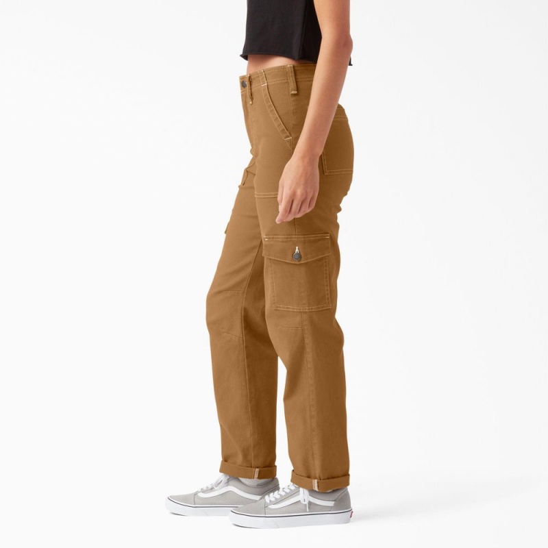 Brown Women's Dickies Skinny Fit Cuffed Cargo Pants | GDZ692041