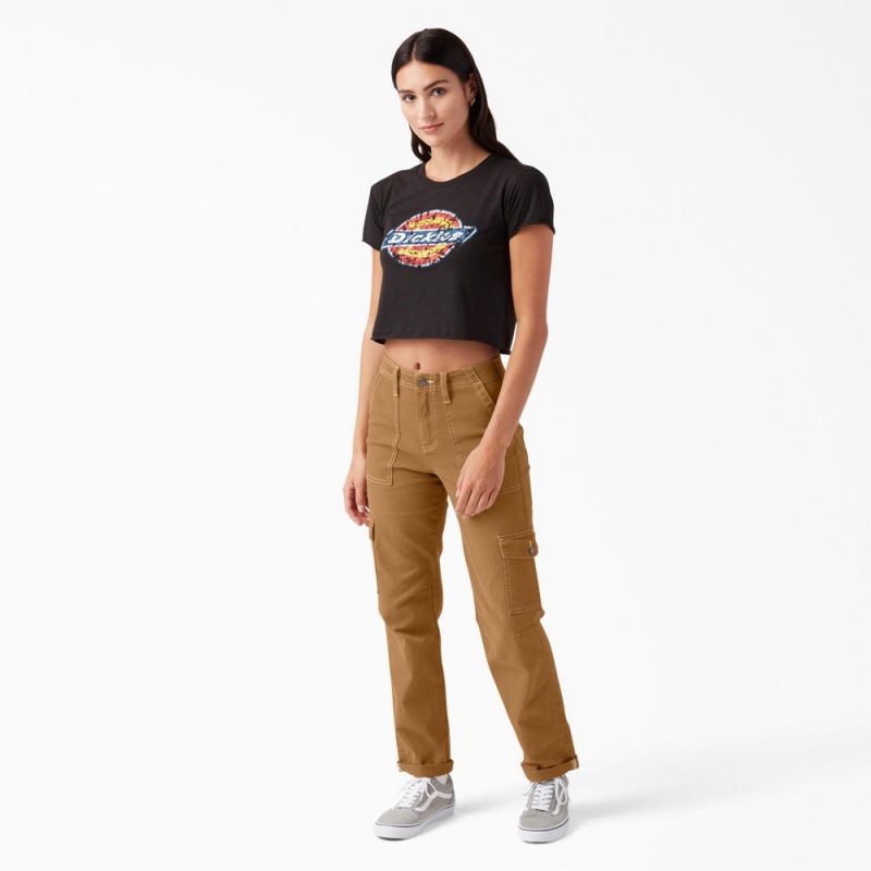 Brown Women's Dickies Skinny Fit Cuffed Cargo Pants | GDZ692041