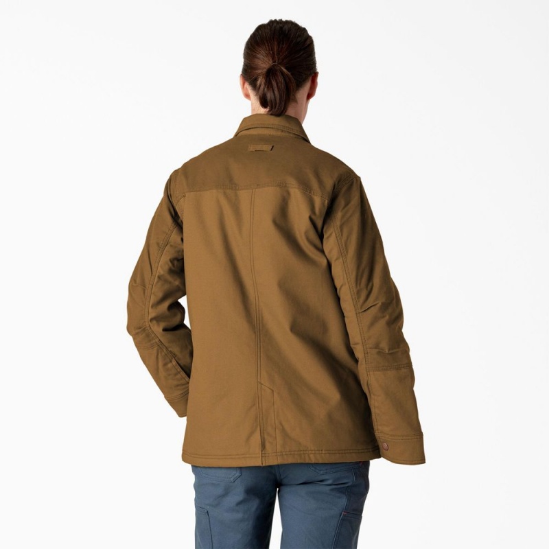 Brown Women's Dickies Waxed Canvas Chore Coat Jacket | BXV628973