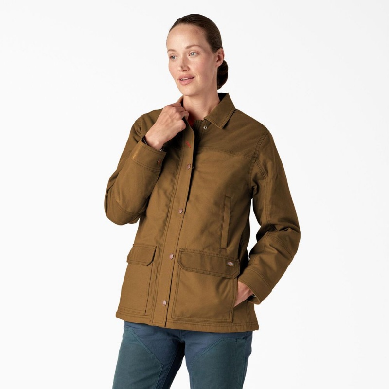 Brown Women's Dickies Waxed Canvas Chore Coat Jacket | BXV628973