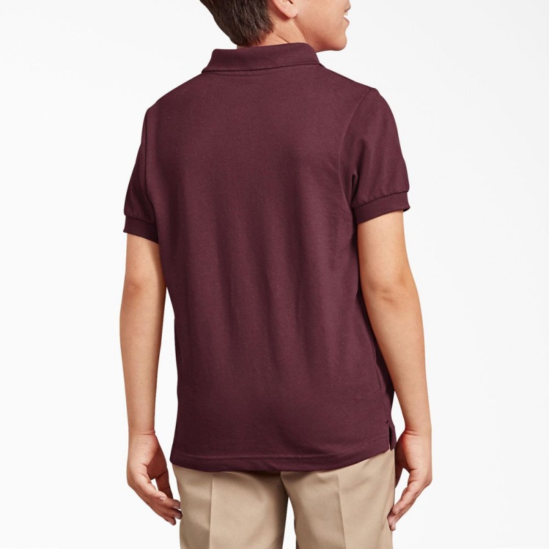 Burgundy Kids' Dickies Piqué Short Sleeve Polo Shirt | YLM854671